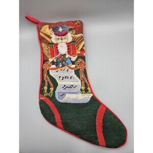 Vintage Needle Point Christmas Stocking Nutcracker Musical Theme Handmade Wool